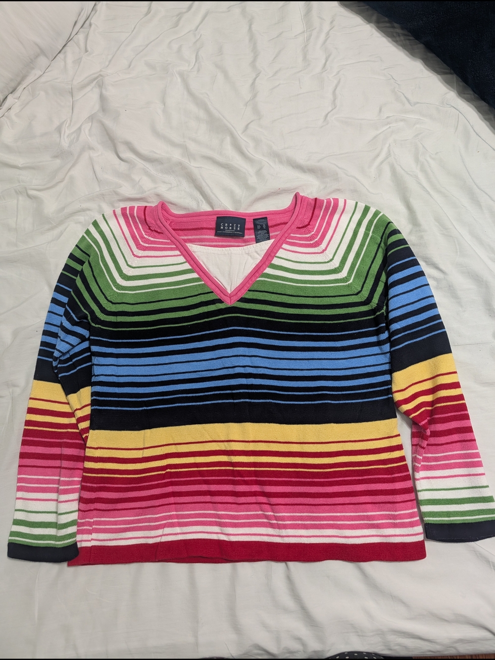 Crazy Horse Liz Claiborne Colorblock Striped V-Neck Sweater Women’s XL Retro